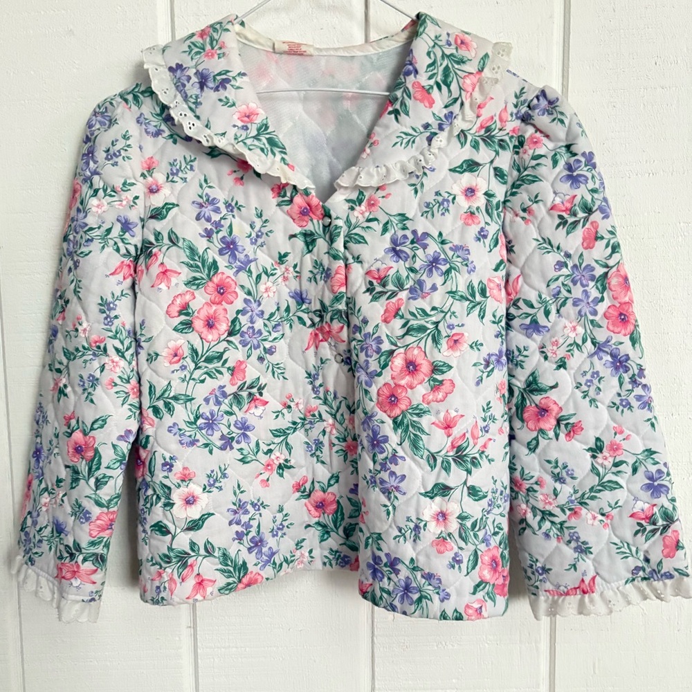 Vintage Floral Quilted Sleep Night Coat /Top Medium